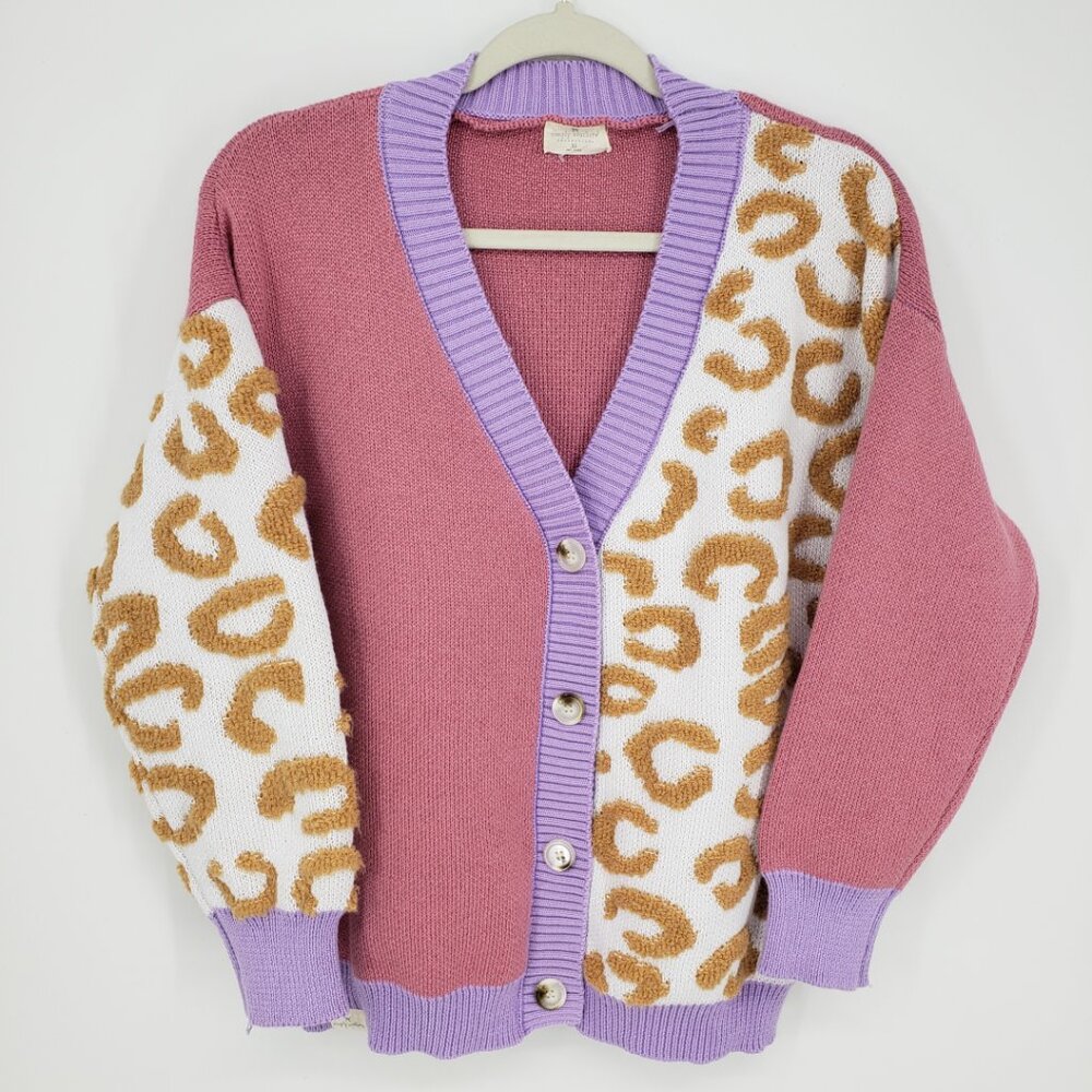 Women's Pink Lavender Mixed Print Cardigan Sweater